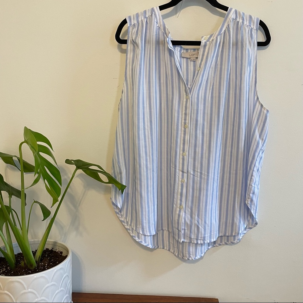 LOFT Sleeveless Blue/White Stripe with Buttons XL
